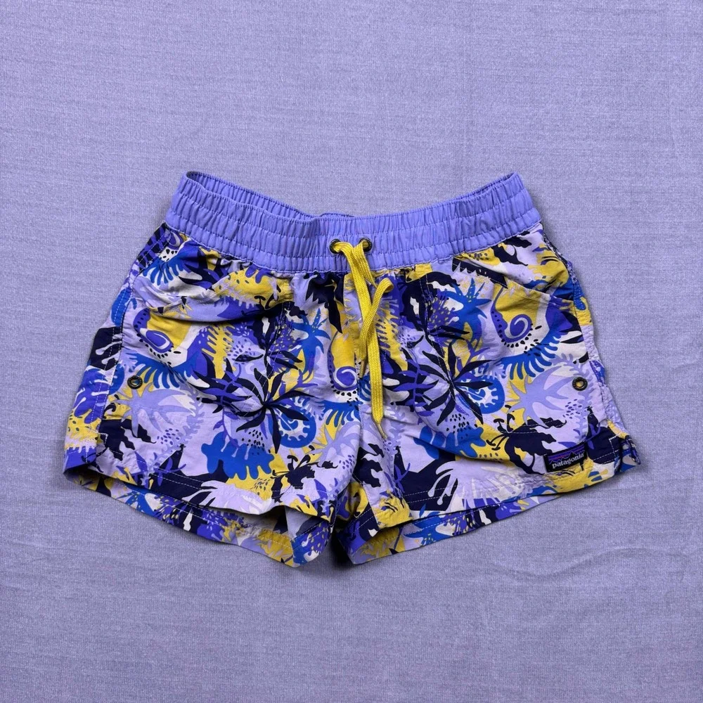 Patagonia Girl Kids XL Swim Trunks Shorts Floral Print Elastic Waist Drawstring‎